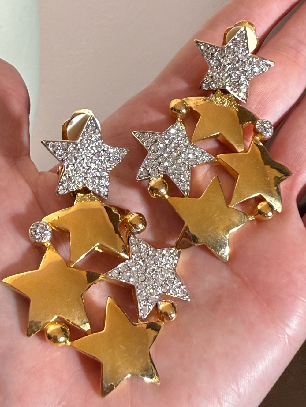 Vintage 1990 Courreges Pairs runway Oversized gold Star Clip earrings Huge